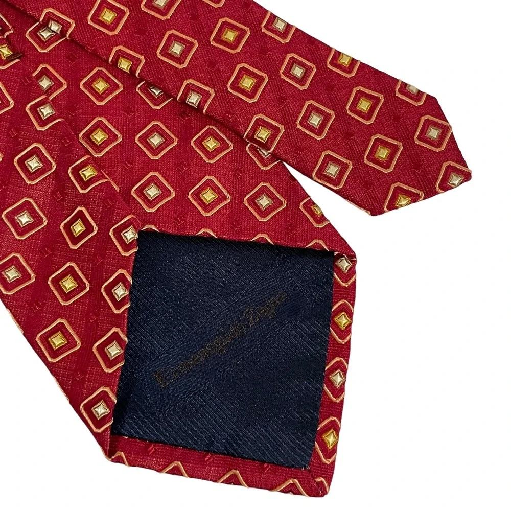 Ermenegildo Zegna Tie‎ Mens Red Officewear Geometric Diamond Silk Necktie